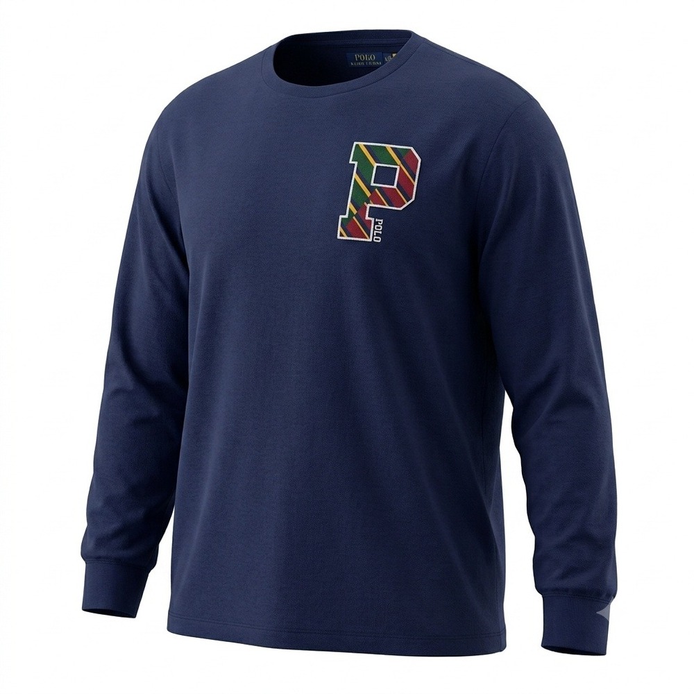 Polo Ralph Lauren Mens Big & Tall Navy Blue Varsity Big P Patch T-Shirt 2XB New